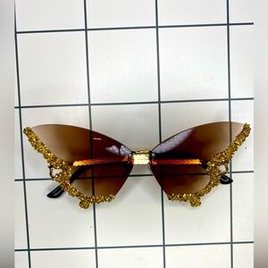 Brown tenet, bling, gold butter frame sunglasses